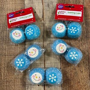 500ct Blue Snowman Winter Christmas Mini Cupcake Paper Liner Baking Cups Wilton